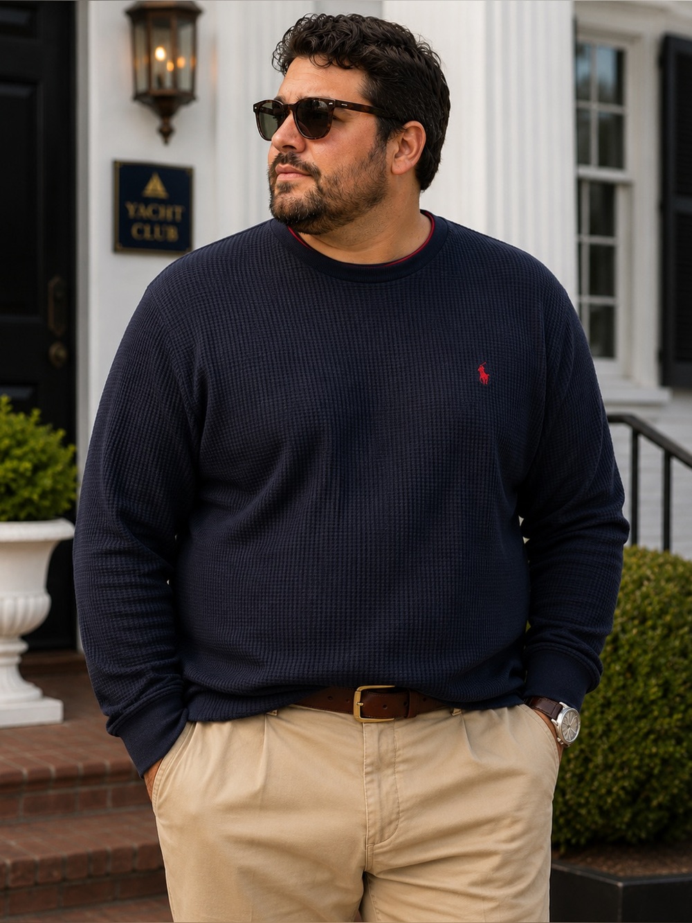 Polo Ralph Lauren Men’s Sleep Shirt Black Waffle Knit Crew Neck Long Sleeve XXL